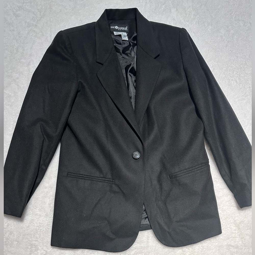 Sag Harbor Petite Vintage 100% Wool Black Single Button Blazer 6P
